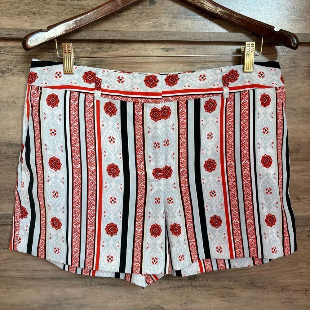 LOFT Light Blue Red Vertical Stripe Chino Shorts 10 Retro Chic Preppy Artsy